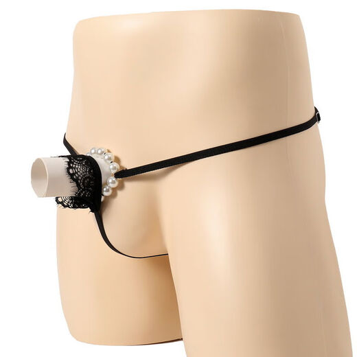 Men's Sexy Thong Transparent Lace Hoop Pearl JJ Set T-Pants Stretch Low Waist Hollow Sexy Panties T401 Black One Size Fits All The Waist Can Be Adjusted Can Be Weared