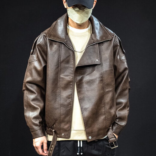 Gu Xiansen leather jacket men's 2025 new high-end men's clothing handsome men's motorcycle American pilot leather jacket men's black M 110-130Jin Jin is equal to 0.5 kg