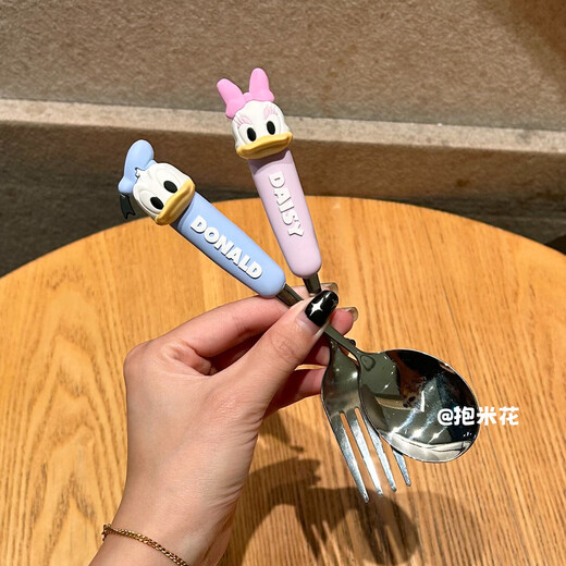 Genuine silicone spoon Mickey Minnie Donald Duck cute cartoon children 304 stainless steel tableware Minnie stainless steel (shaped spoon)