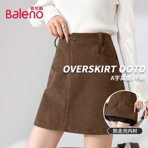 Baleno corduroy A-line skirt for women 2025 winter simple, fashionable and versatile short skirt with lining to prevent exposure.