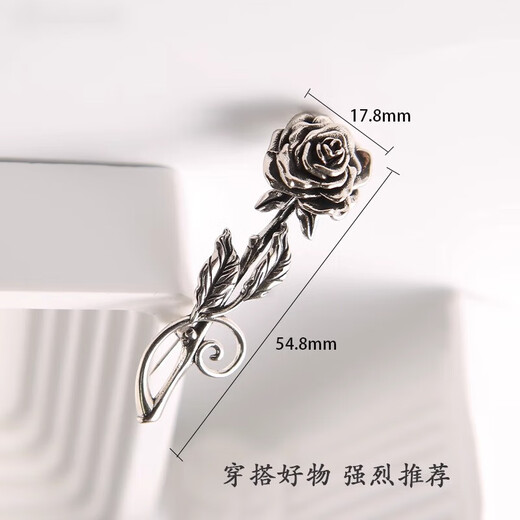 SNQP old antique rose brooch men's retro solid corsage fashion pin original design jewelry silver rose brooch