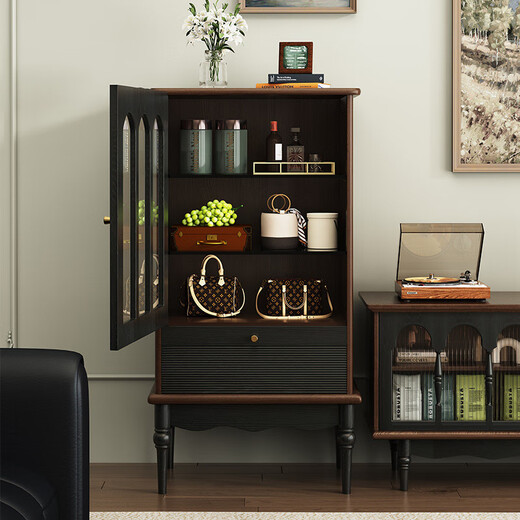 Zhong Zhang Guan French retro solid wood glass wine cabinet small apartment living room wall display cabinet American home side cabinet Esther side cabinet