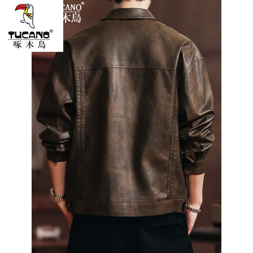 Woodpecker 2026 new leather jacket men's autumn American outdoor motorcycle fashion trend retro handsome jacket JK2513 coffee color M 100-125Jin Jin equals 0.5 kg