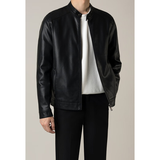 Falling Spring and Autumn Korean Style Stand Collar Leather Jacket Men's Light Mature Style Short Trendy Motorcycle PU Leather Jacket Black 3XL