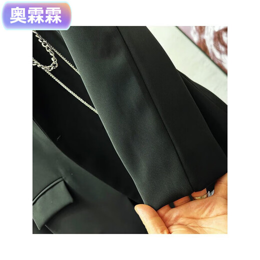 Aolinlin niche design chain black suit jacket men's ins trendy brand handsome street Korean style trendy casual top black M