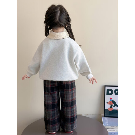 NACJOM Girls' Velvet Sweater Set Autumn and Winter 2025 New Style Baby Girl Winter Clothes Giant Good-looking Plaid Two-piece Set Red Plaid 110 cm