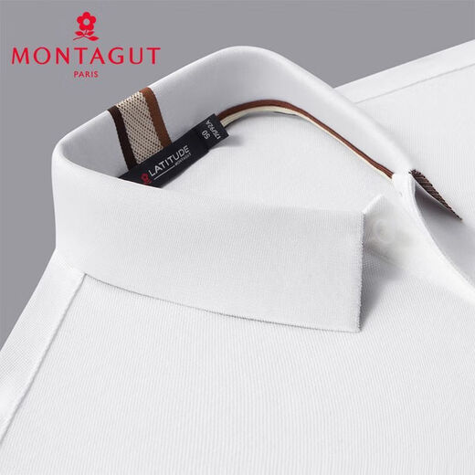MONTAGUT pure cotton & classic lapel high-end long-sleeved polo shirt middle-aged business lapel men's T-shirt spring and autumn white M 48 170/88A 140Jin Jin equals 0.5 kg within