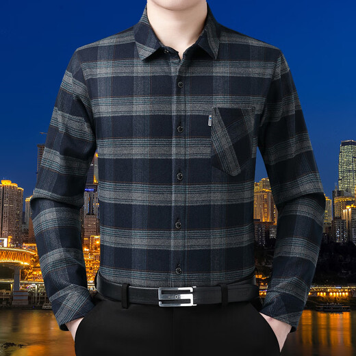 Gioia Italian light luxury winter velvet thickened long-sleeved shirt men's business casual fashion plaid bottoming warm shirt 6226 green warm velvet thickened L (175) size recommended 140-155 Jin Jin equals 0.5 kg