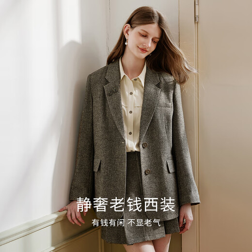 Xiangying old money style coffee suit jacket for women 2026 spring new style wool single-breasted commuter shoulder suit coffee color M 160/84A/95-110Jin Jin is equal to 0.5 kg
