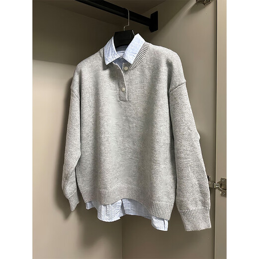 Xiaotu Daren American Henry Collar Sweater Men's Autumn and Winter Lazy High-Quality Knitwear High Street Trendy Versatile Warm Top Light Gray XL