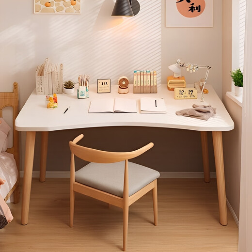 Desk, home writing desk, bedroom computer desk, rectangular desk, simple rental house workbench table, one-character style | solid wood legs, warm white 90*60CM