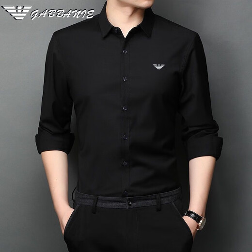 ARMANI EXCHANGE Armani men's long-sleeved shirt spring and autumn brand business inch clothing high-end casual men's base GA/82162 black XL 180/96A