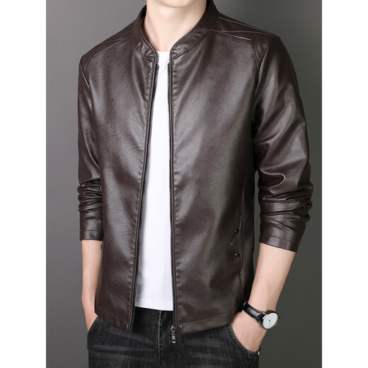 ARMANI EXCHANGE Armani genuine leather jacket men's spring and autumn stand-up collar loose leather business casual leather jacket trendy youth machine black (8802) plus velvet 5XL (180-200Jin Jin is equal to 0.5 kg)