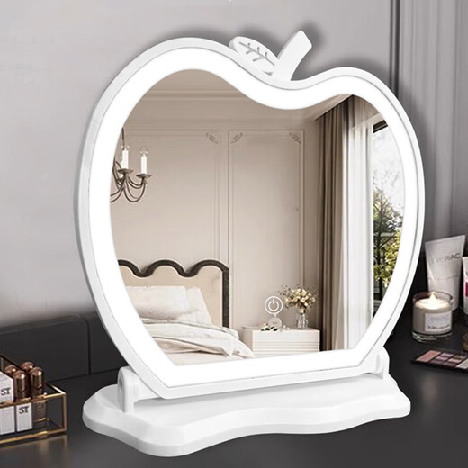 Desktop makeup mirror with LED light to fill in the light Apple dressing table mirror can rotate dormitory Internet celebrity girl heart ins style Apple with light model white