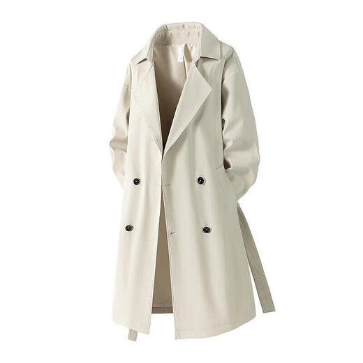 Yuandi Hangzhou Italian-French windbreaker Korean version mid-length knee-length windbreaker youth double-breasted men's loose cloak jacket casual black 3XL