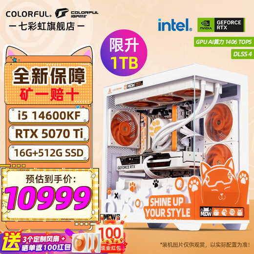 Colorful Core i5 14600KF/5060TI 5070TI graphics card Orange Shadow Orange Orange Cat customized game live broadcast design computer host desktop assembly machine with eight 14600KF丨16G丨1TB丨5070TI