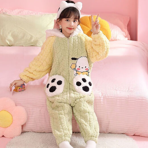 Children's one-piece pajamas autumn and winter thickened new model coral velvet cute boy sleeping bag one-piece hooded home clothes 222 Lollipop 2 K zipper style 110 10 size recommended 110-120CM
