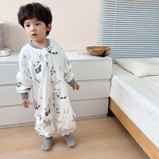 Yunzhili Baby Spring and Summer New Style Split Legs Six in Front and Four in Back Bamboo Cotton Gauze Sleeping Bag Spring and Autumn Children's One-piece Romper Suit Anti-Kick Quilt Bamboo Forest Panda 100 Codes