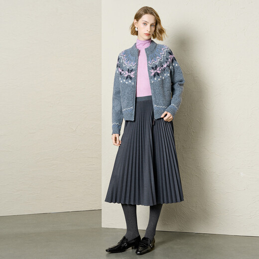 Yanyu Embroidered Cardigan Sweater Women's 2025 New Winter Slim Thick Warm Women's Premium Top Gray One Size