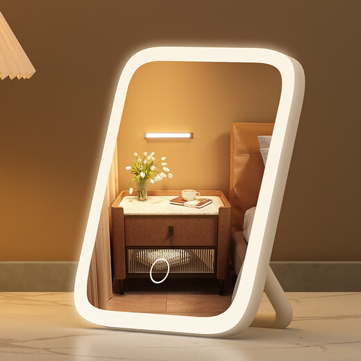 Fat Donglai's same style LED makeup mirror with light, desktop female fill-in light small mirror, dormitory desktop, portable, small home dressing mirror, monochromatic light, square mirror powder + 5x mirror (can rotate 360 degrees)