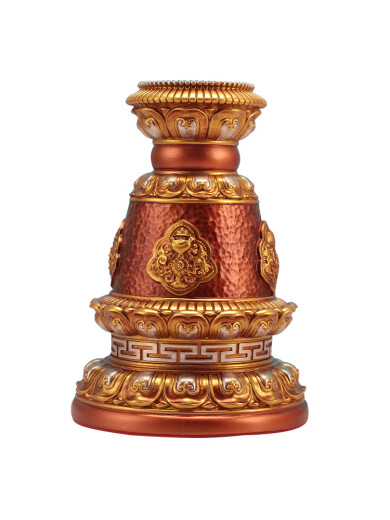 Eight auspicious painted long handle hand-turned gold wheel base painted resin rotation sutra simplified tin staff household large size 1392