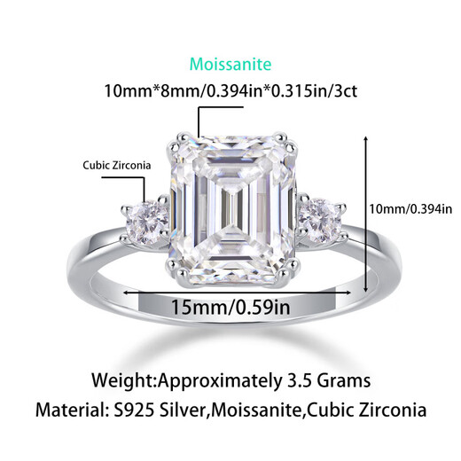 Wedding rings Walmart cross-border wholesale closed-door princess sterling silver S925 silver moissanite plated 18 women's ring S925 silver (all moissanite) ring octagonal 8*10+GRA/black US size 5