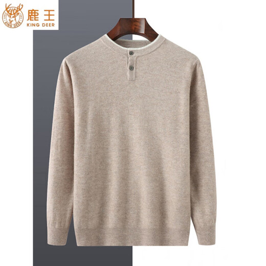 Deer King Men's Cashmere Sweater Henry Collar Autumn and Winter New POLO Fashion Sweater Round Neck Fake Two-piece Knitted Bottoming Wool Sweater Medium Camel Medium Camel S