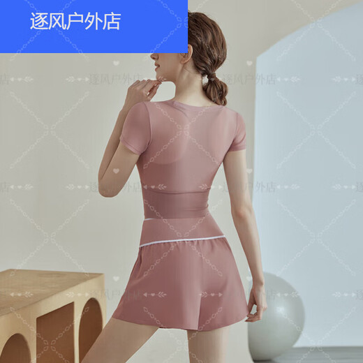 Yoga clothing set, fairy-like Pilates short-sleeved new fitness top for training and running, white short-sleeved main picture + white shorts L