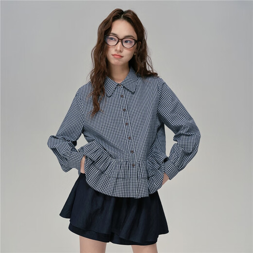 Giordano designer autumn pure cotton edge American college plaid shirt women's long sleeve 18345911