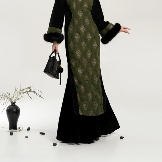 Weaving Department Yanshi New Chinese style collar half-arm jacket jacquard velvet jacket top versatile turtleneck sweater horse skirt fishtail skirt S