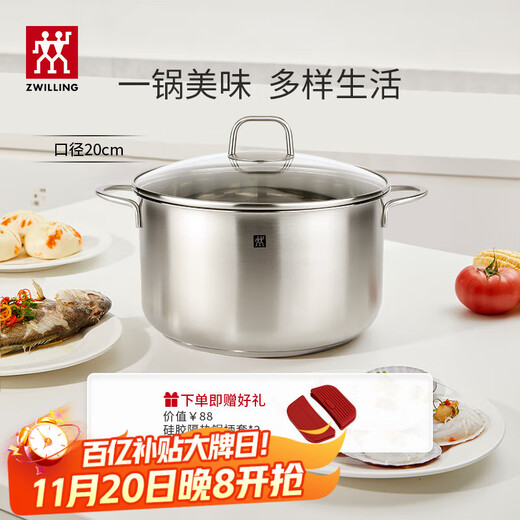 ZWILLING soup pot stainless steel deep-burning pot large-capacity soup pot stew pot stew pot porridge cooking noodle pot NovaPlus deep-burning pot 20cm