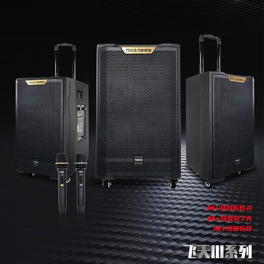 Malata square dance audio high-power shocking bass portable outdoor karaoke trolley speaker professional stage performance equipment karaoke sound card live broadcast internal recording all-in-one machine M+9867A Feitian third generation (12-inch bass) built-in sound card + dual charging microphones gift pack