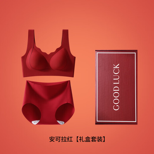 Modal Zodiac Year Red Underwear Ladies Set Gathered 2026 Year of the Horse Bride Wedding Seamless Bra Gift Box Set Letter Style Single Set + Gift Box + Socks L 100-115Jin Jin is equal to 0.5 kg