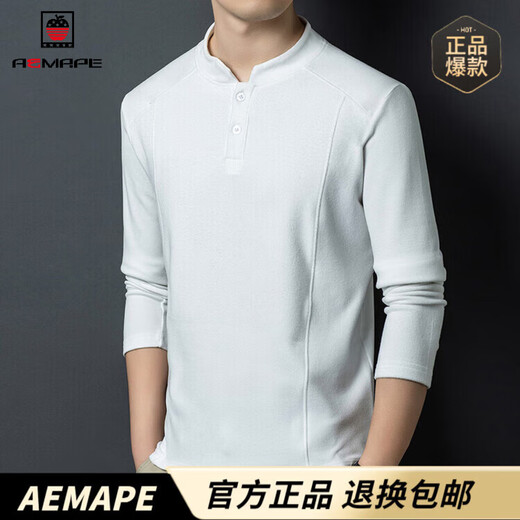 AEMAPE American Apple high-end double-sided German velvet men's sweatshirt autumn and winter Henry trend versatile long-sleeved bottoming shirt for men white German velvet L recommended 110-130Jin Jin equals 0.5 kg