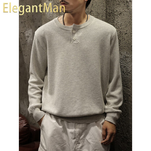 ElegantMan old money style Henry collar sweater for men in autumn retro lazy style long-sleeved sweater bottoming shirt top Snowflake Gray M _ Suitable for -125Jin Jin equals 0.5kg