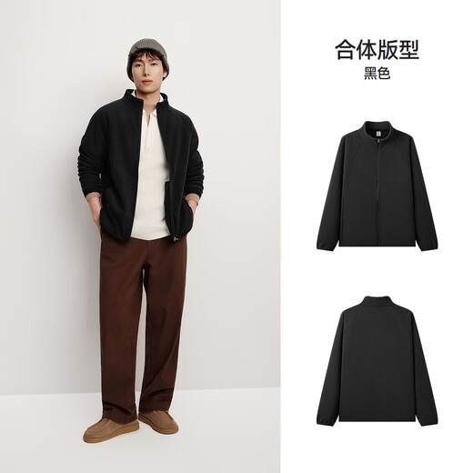 Semir Wang Anyu same style | Jacket men's autumn and winter double-sided velvet knitted jacket thermal insulation polar fleece 25 new couple tops black 90001 outer polar fleece L