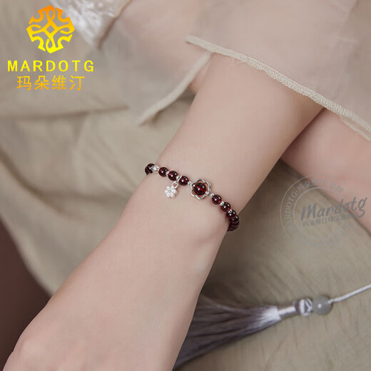 MARDOTG burgundy garnet bracelet female flower crystal bracelet gift for girlfriend 6mm bead diameter
