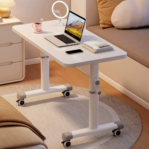 Yulin movable desk computer desk office desk student home bedroom table lift workbench bedside table YLZ22 80*60cm white-(hand lift + universal wheel)