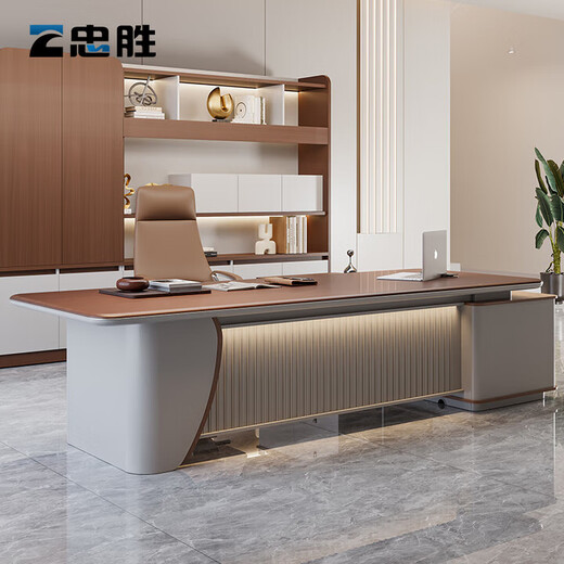 Office Furniture Light Luxury Boss Desk Office Simple Modern Manager Desk E0 Class Environmentally Friendly Boss Desk 1.8 Meter Boss Desk Model B-No Light