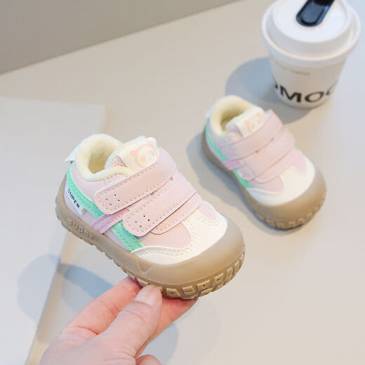 Terranis season soft sole plus velvet, thickening and warmth, functional shoes for boys and girls aged 1-3 years old, functional shoes, second cotton 1009 yellow 16_inner length 11.5 cm