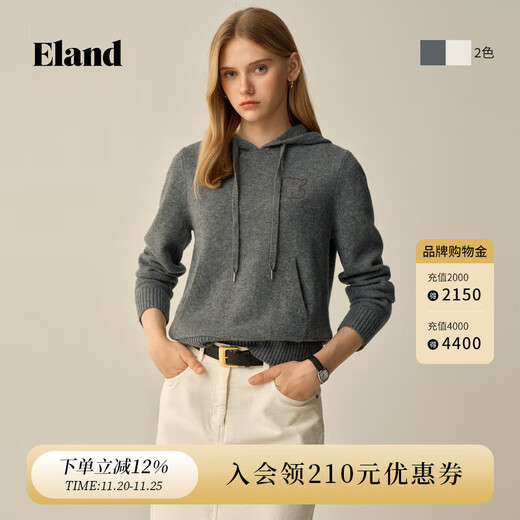 ELAND Yilian sweater women's fashion hooded thickened warm pullover sweater 2025 winter new style dark gray (17) D/Grey S /160