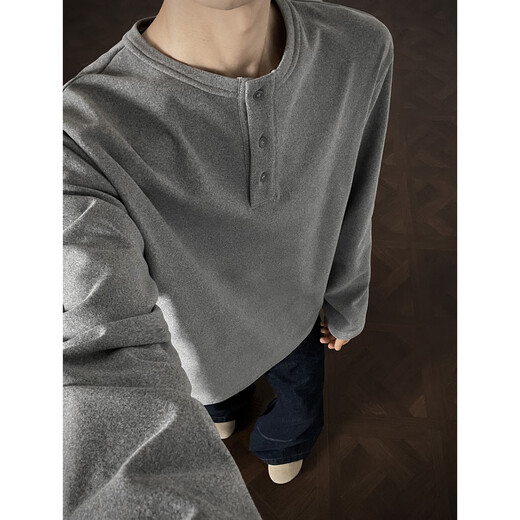 NYING Henry collar German velvet bottoming shirt for men in autumn and winter new fashion brand thickened inner large size loose warm long-sleeved T-shirt dark gray XL (120-140Jin Jin equals 0.5 kg)