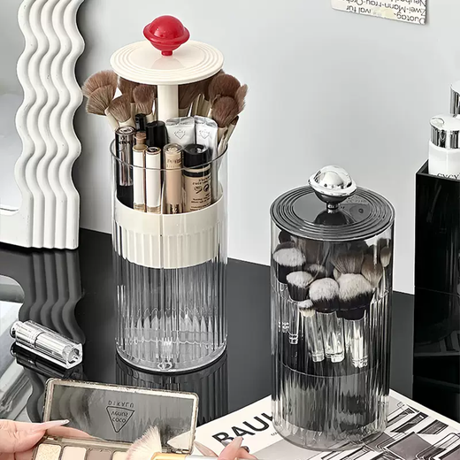 Yusenyi Press Makeup Storage Pen Holder Cover Dressing Table Lipstick Scattered Powder Brush Organizer Box with Dustproof Eyebrow Pen Brush Bucket (Yahei Red Ball-Mask Basket) Smooth and non-stuck