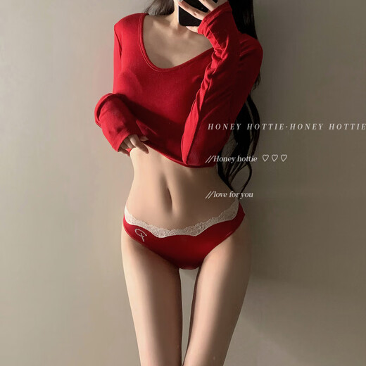 Universal Encounter Honey Fruit Pure Lust Style Sexy Girls Underwear Lace Breathable Low Waist Briefs Red Bright Pink 12% off for orders of 5 pieces L