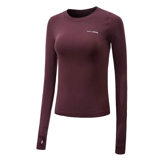 Fitness girl yoga wear round neck top autumn and winter new Pilates slim long-sleeved running sports quick-drying T-shirt black S S