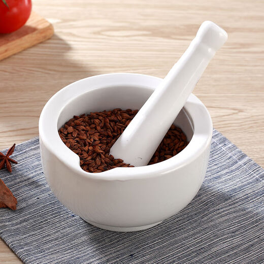 Mortar ceramic high-strength porcelain tamper jar mortar large grinding bowl mashing and grinding household grinder 17 cm bowl + rod set