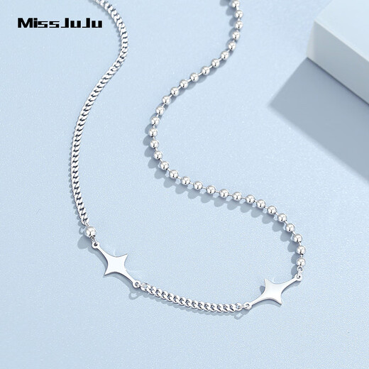 Miss JuJu new pt950 platinum necklace for women platinum bead star side chain AB chain design weight 10.5-10.7g length 42+3cm thick about 2.4mm