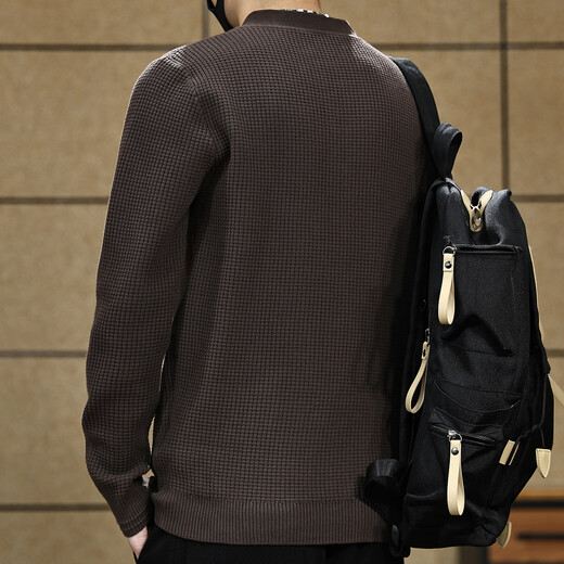 Yilang cool American retro Henry collar solid color sweater men's autumn new loose heavyweight high-end textured sweater for men red coffee L suitable for 130-145Jin Jin equals 0.5 kg