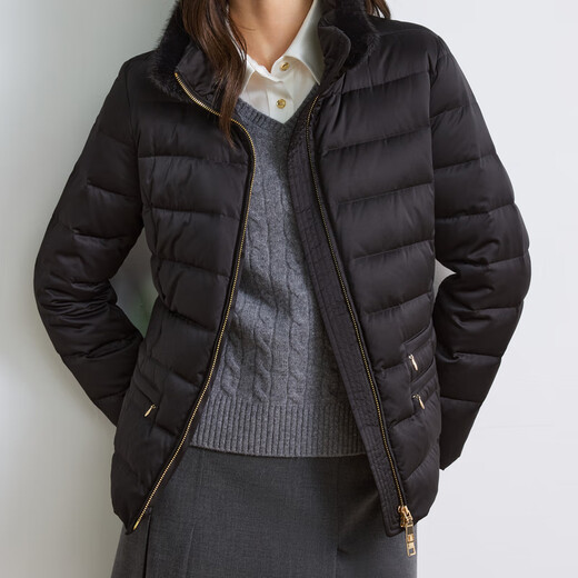 Scofield 90% goose down women's short fur collar down jacket containing mulberry silk new product black M 165