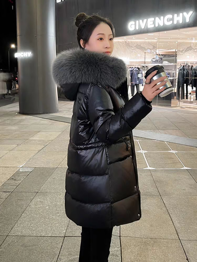 QVI high-end brand down jacket women's mid-length 2025 winter new style fashionable loose slimming thickened white duck down jacket black (real fox big fur collar) M 100-115Jin Jin equals 0.5 kg